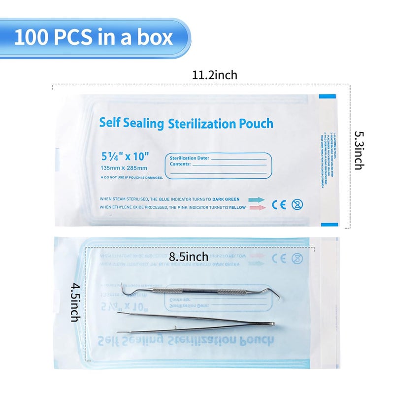Annhua 5.3 x 11" Self-Sterilization Pouches 100 PCS Self Seal Sterilizer Bags, Used for Dentist Tools, Beauty Toolkits and Nail Tools - Image 2